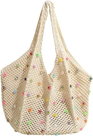 KARRESLY Crochet Mesh Beach Tote Bag for Womens Large Causal Shoulder Handbag Foldable Swimming Pools Beach Essentials