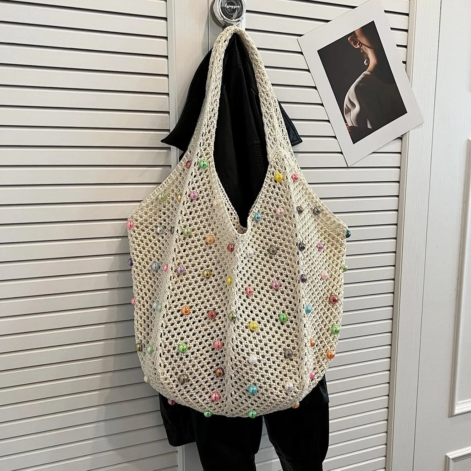KARRESLY Crochet Mesh Beach Tote Bag for Womens Large Causal Shoulder Handbag Foldable Swimming Pools Beach Essentials
