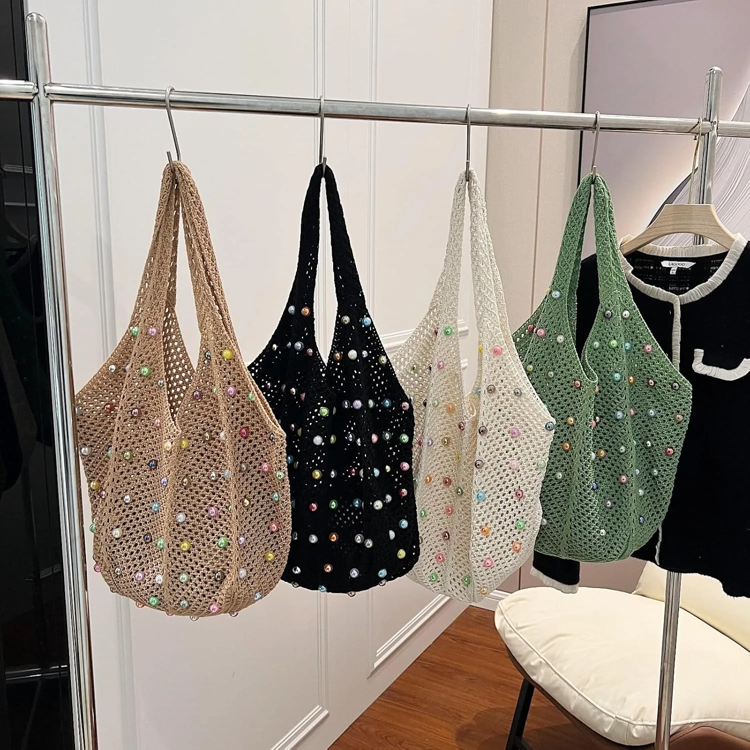 KARRESLY Crochet Mesh Beach Tote Bag for Womens Large Causal Shoulder Handbag Foldable Swimming Pools Beach Essentials