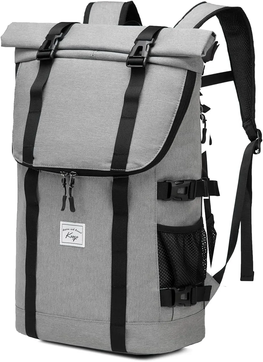 Kasqo Rolltop Backpack for Men, 17 Inch Laptop Backpacks Large Capacity Lightweight Water Resistant College Travel Daypack