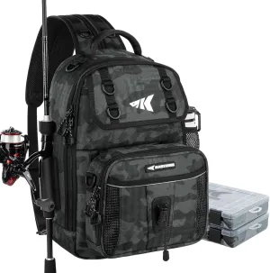 KastKing BaitSpace Fishing Sling Bag, Fishing Backpack with Rod & Beverage Holder, Tackle Bag for Fishing Gear