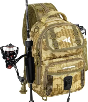 KastKing BaitSpace Fishing Sling Bag, Fishing Backpack with Rod & Beverage Holder, Tackle Bag for Fishing Gear