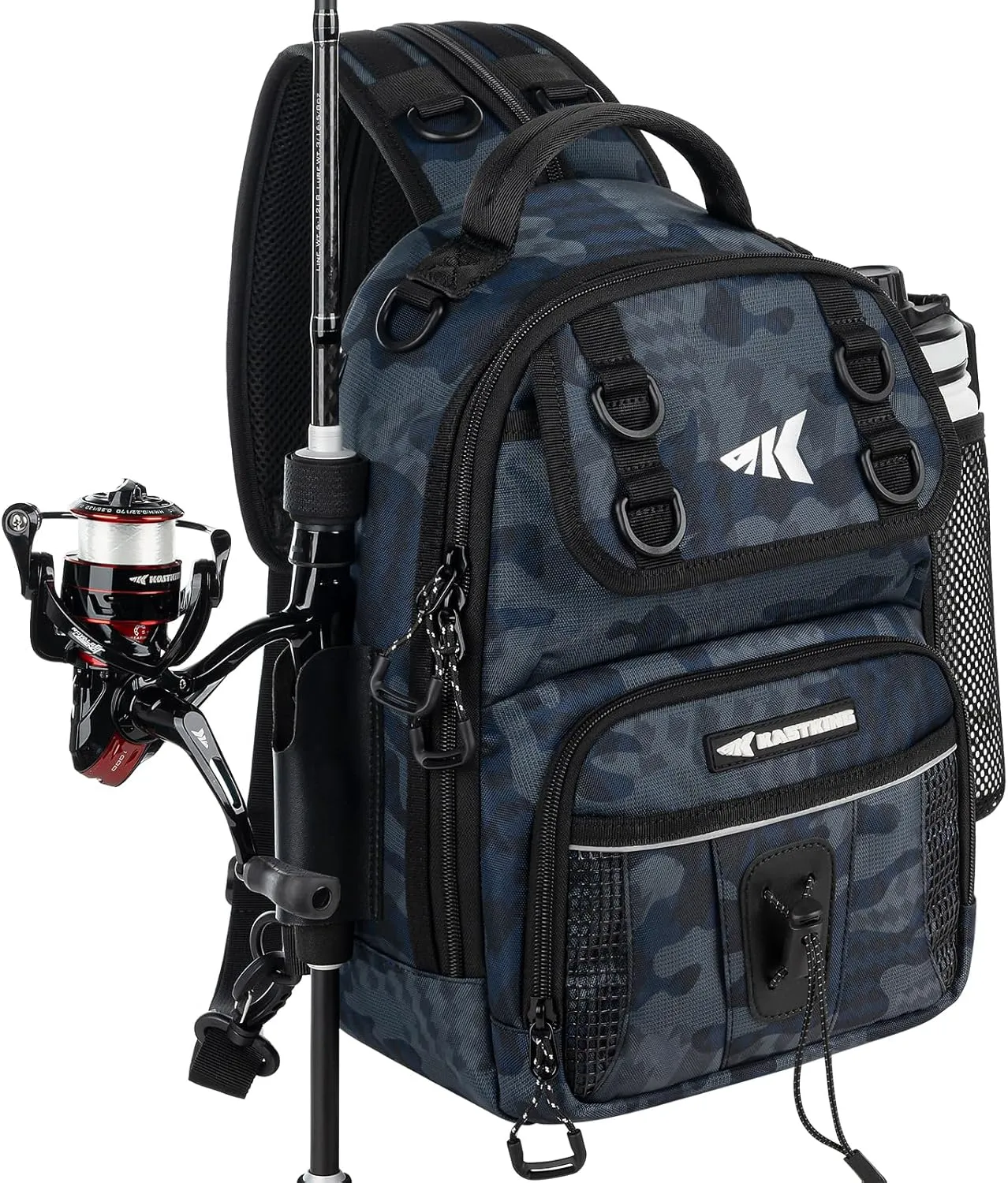 KastKing BaitSpace Fishing Sling Bag, Fishing Backpack with Rod & Beverage Holder, Tackle Bag for Fishing Gear