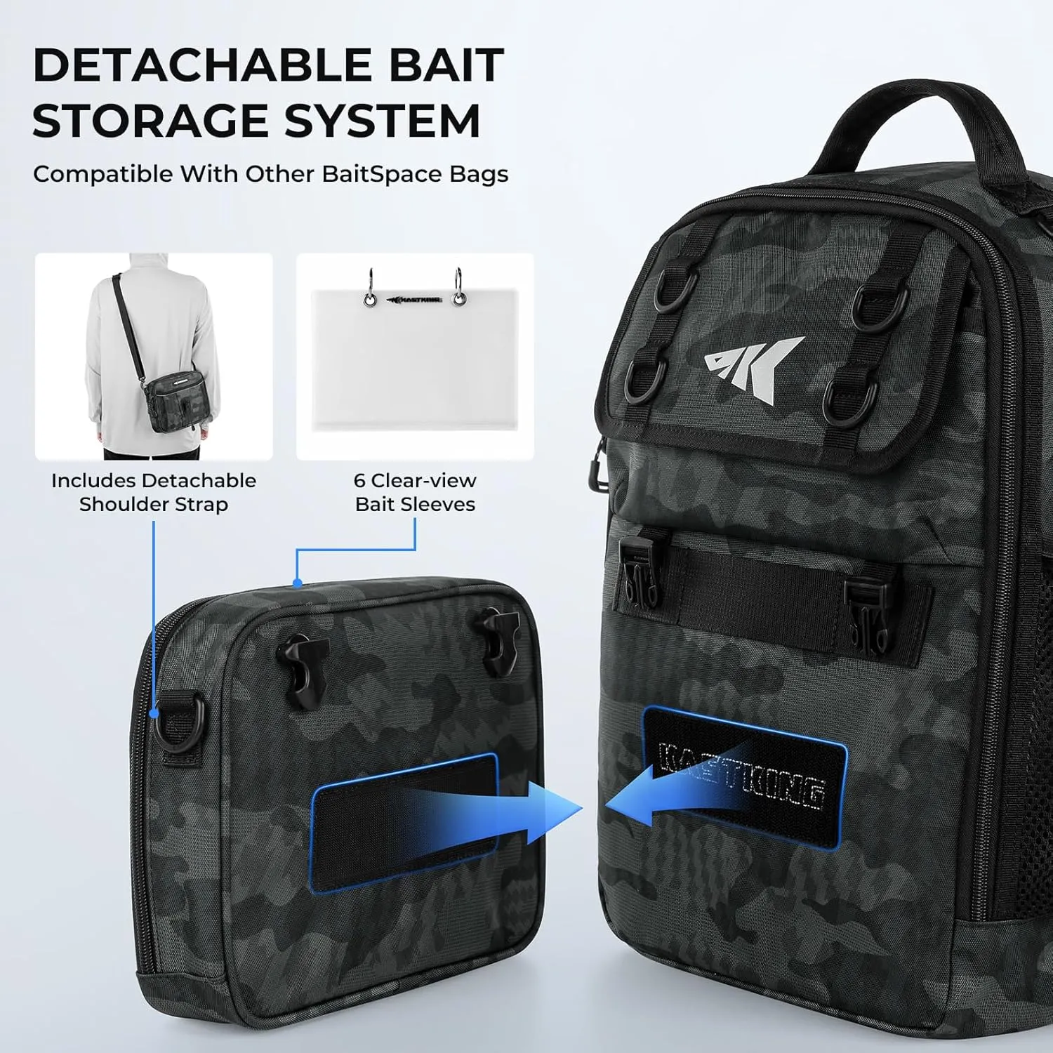 KastKing BaitSpace Fishing Sling Bag, Fishing Backpack with Rod & Beverage Holder, Tackle Bag for Fishing Gear