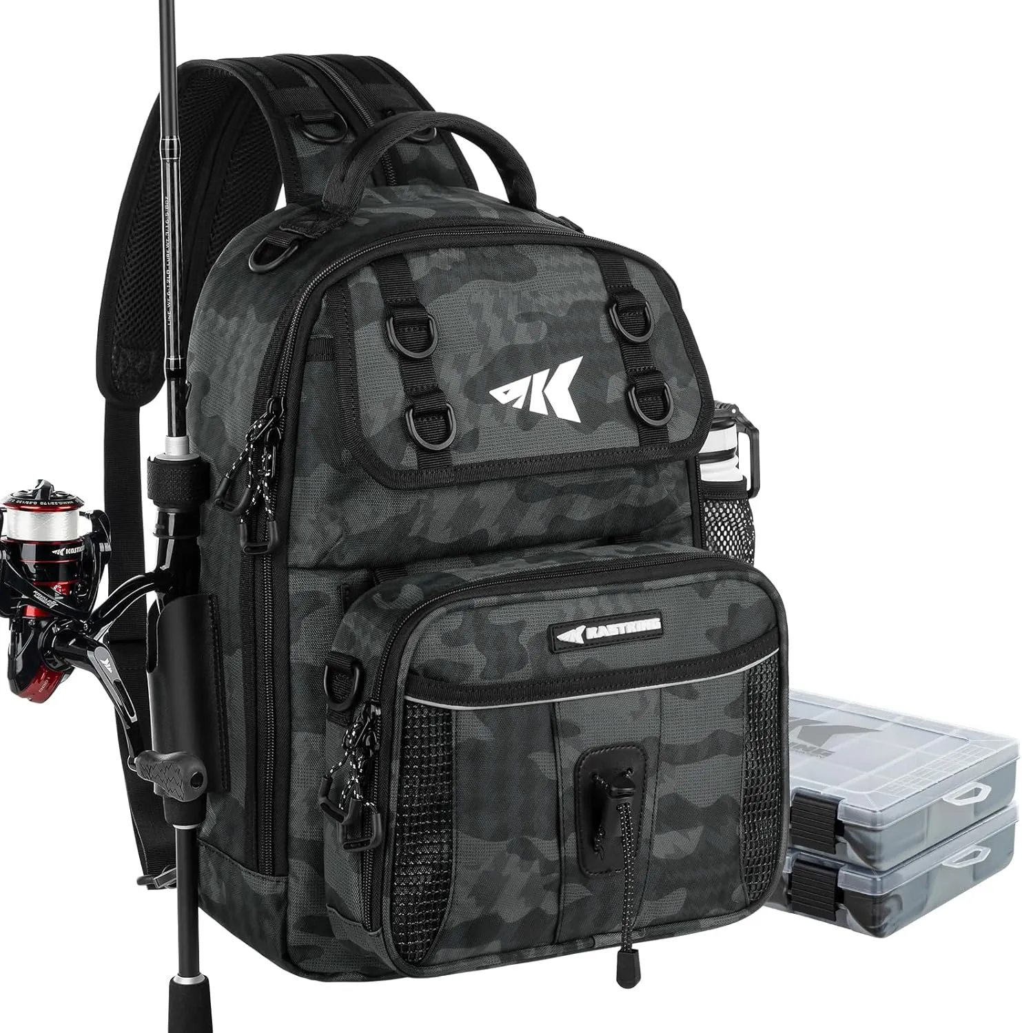 KastKing BaitSpace Fishing Sling Bag, Fishing Backpack with Rod & Beverage Holder, Tackle Bag for Fishing Gear