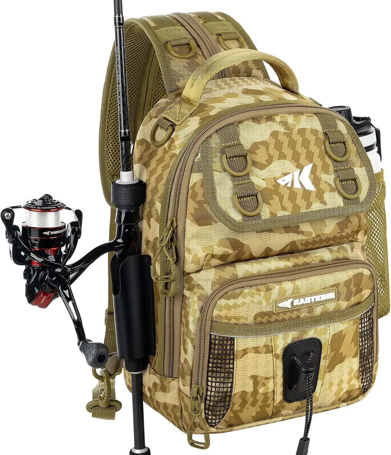 KastKing BaitSpace Fishing Sling Bag, Fishing Backpack with Rod & Beverage Holder, Tackle Bag for Fishing Gear