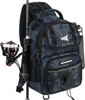 KastKing BaitSpace Fishing Sling Bag, Fishing Backpack with Rod & Beverage Holder, Tackle Bag for Fishing Gear