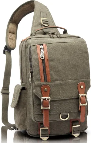 KAUKKO Canvas Messenger Bag Cross Body Shoulder Sling Backpack Travel Hiking Chest Bag