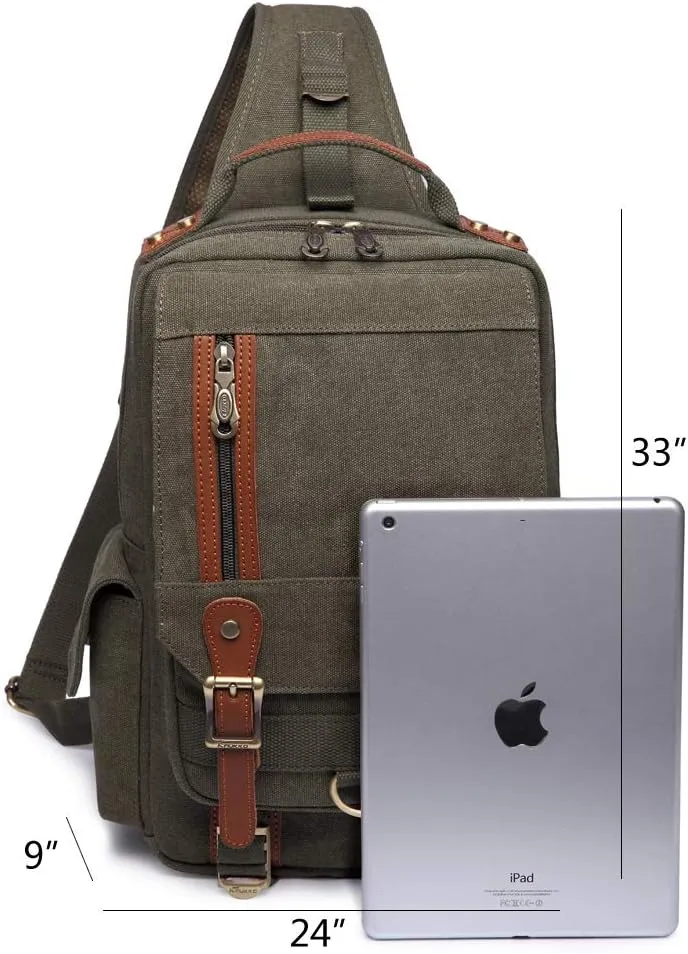 KAUKKO Canvas Messenger Bag Cross Body Shoulder Sling Backpack Travel Hiking Chest Bag