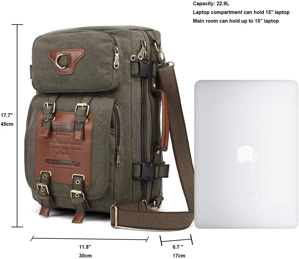 KAUKKO Outdoor Travel Men Backpack Hiking Camping Canvas Rucksack (Canvas Amygreen)
