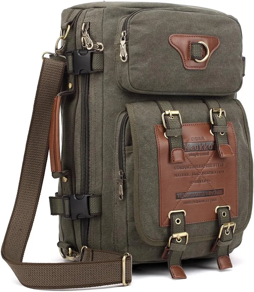 KAUKKO Outdoor Travel Men Backpack Hiking Camping Canvas Rucksack (Canvas Amygreen)