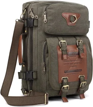 KAUKKO Outdoor Travel Men Backpack Hiking Camping Canvas Rucksack (Canvas Amygreen)