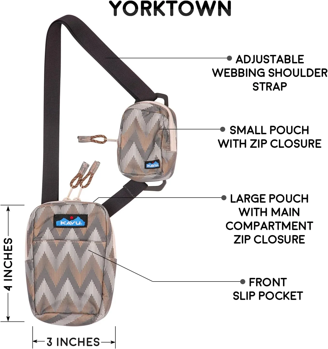 KAVU Yorktown 2 N 1 Crossbody Pack Modular Lightweight Bag