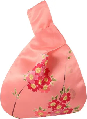 KESYOO Japanese Wrist Bag Vintage Floral Wristlet Handbag Faux Silk Sleeve Knot Pouch Portable Tote Purse for Women Girls
