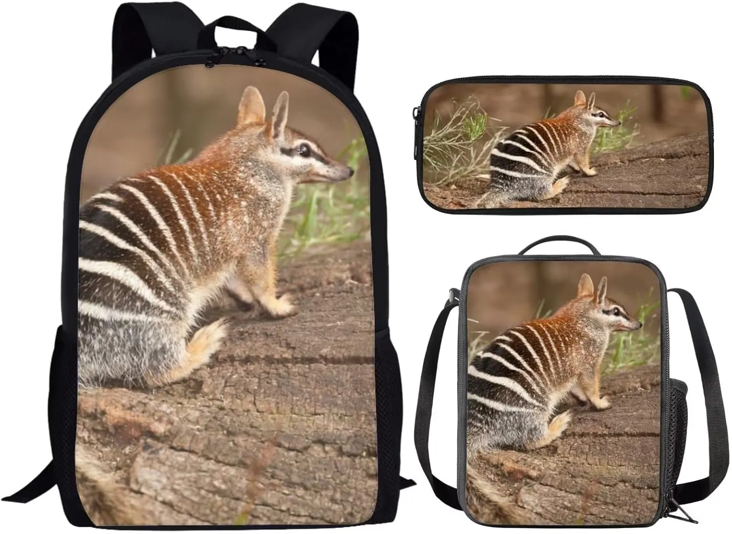 Kids Novelty Animal Backpack and Lunch Box for Boys Girls Student Lightweight 17 Inch School Anteater Backpack with Lunch Bag Pencil Case Kids Comfy Padded Black Large Bookbag