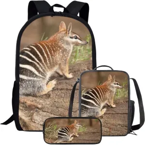 Kids Novelty Animal Backpack and Lunch Box for Boys Girls Student Lightweight 17 Inch School Anteater Backpack with Lunch Bag Pencil Case Kids Comfy Padded Black Large Bookbag