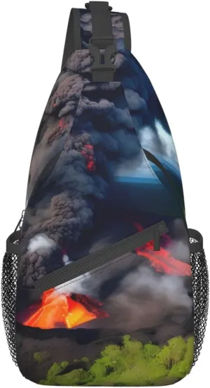 Kilauea Volcano Bloom Crossbody Bags Sling Backpackï¼ŒMultipurpose Cross body Shoulder Bag for Men and Women Chest Bag Travel Hiking Daypack