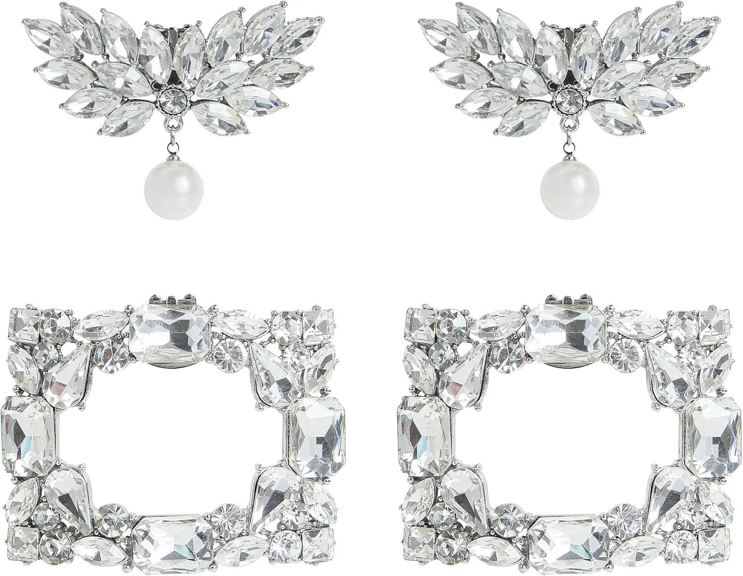 kilofly Elegant Rhinestone Crystal Metal Shoe Clips Wedding Party Set of 2 Pairs
