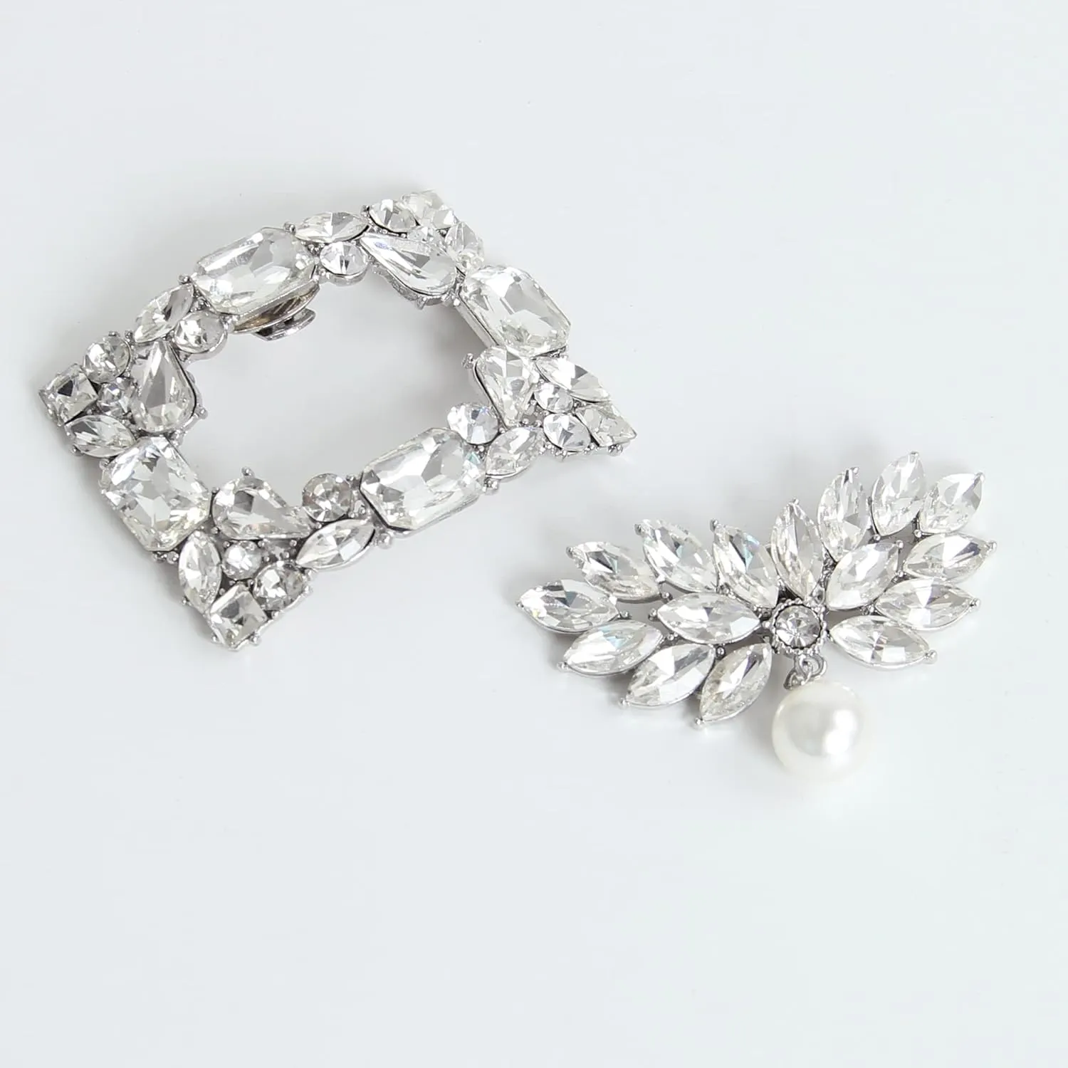 kilofly Elegant Rhinestone Crystal Metal Shoe Clips Wedding Party Set of 2 Pairs