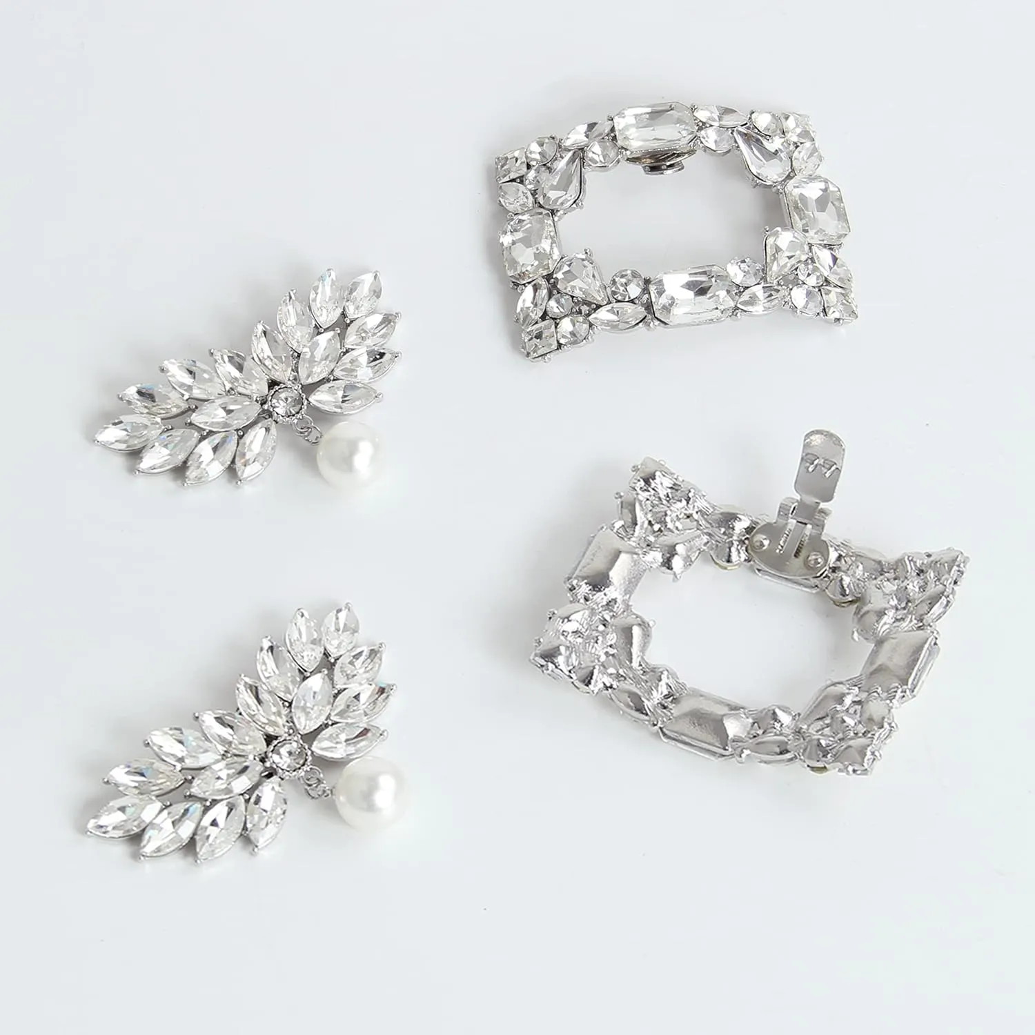 kilofly Elegant Rhinestone Crystal Metal Shoe Clips Wedding Party Set of 2 Pairs