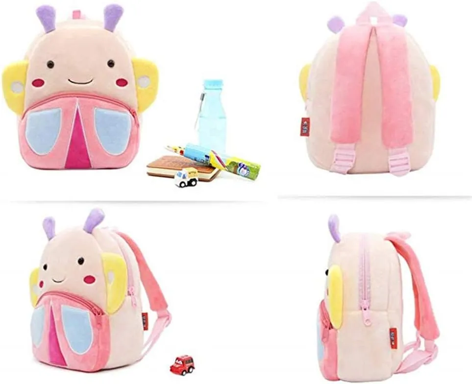 KISSOURBABY Cute Kids Toddler Backpack Plush Toy Backpack Snack Travel Bag Pre-School Bags for Girls 2-4Years(Butterfly)