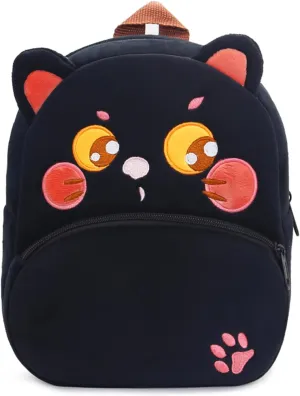 KISSOURBABY Cute Toddler Backpack,Cartoon Cute Animal Plush Backpack Toddler Mini School Bag for Kids Age 2-4 Years Old(Black Cat)