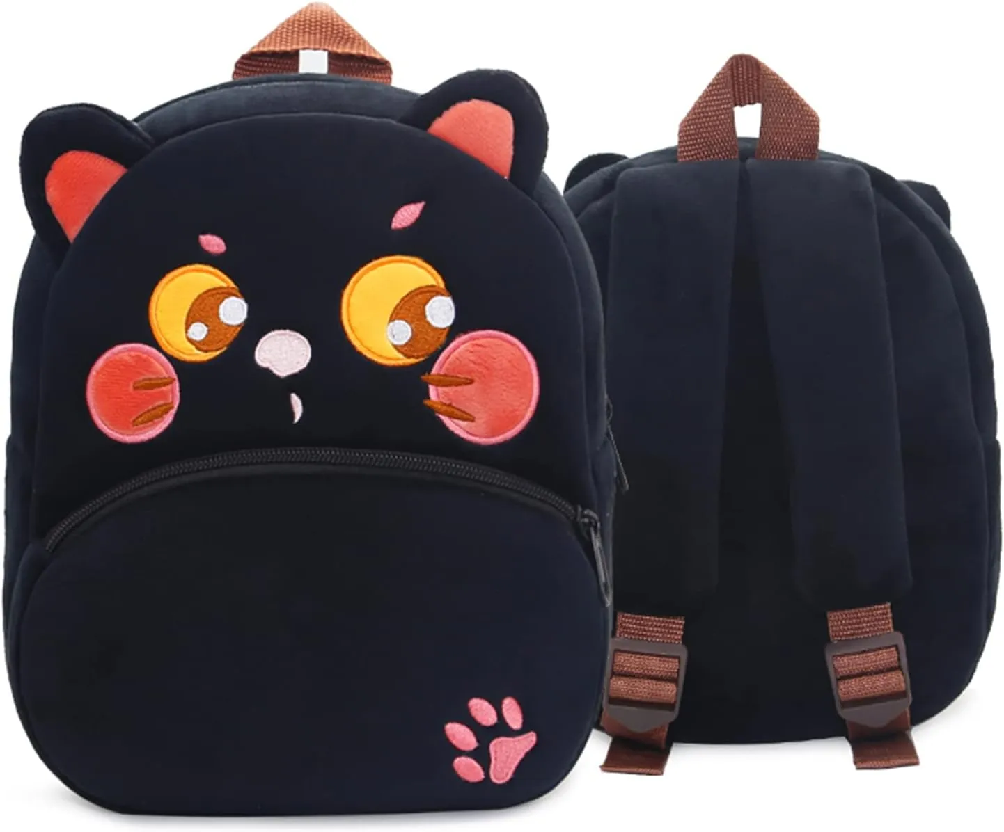 KISSOURBABY Cute Toddler Backpack,Cartoon Cute Animal Plush Backpack Toddler Mini School Bag for Kids Age 2-4 Years Old(Black Cat)