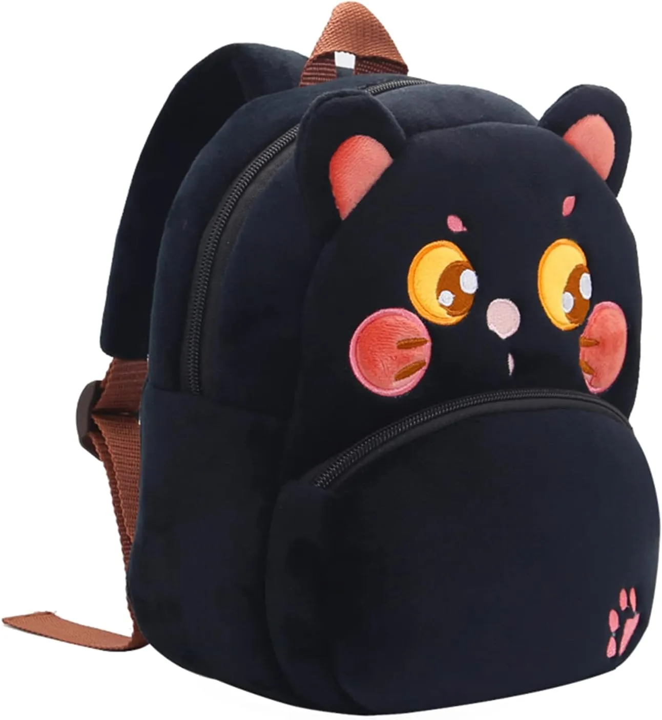KISSOURBABY Cute Toddler Backpack,Cartoon Cute Animal Plush Backpack Toddler Mini School Bag for Kids Age 2-4 Years Old(Black Cat)