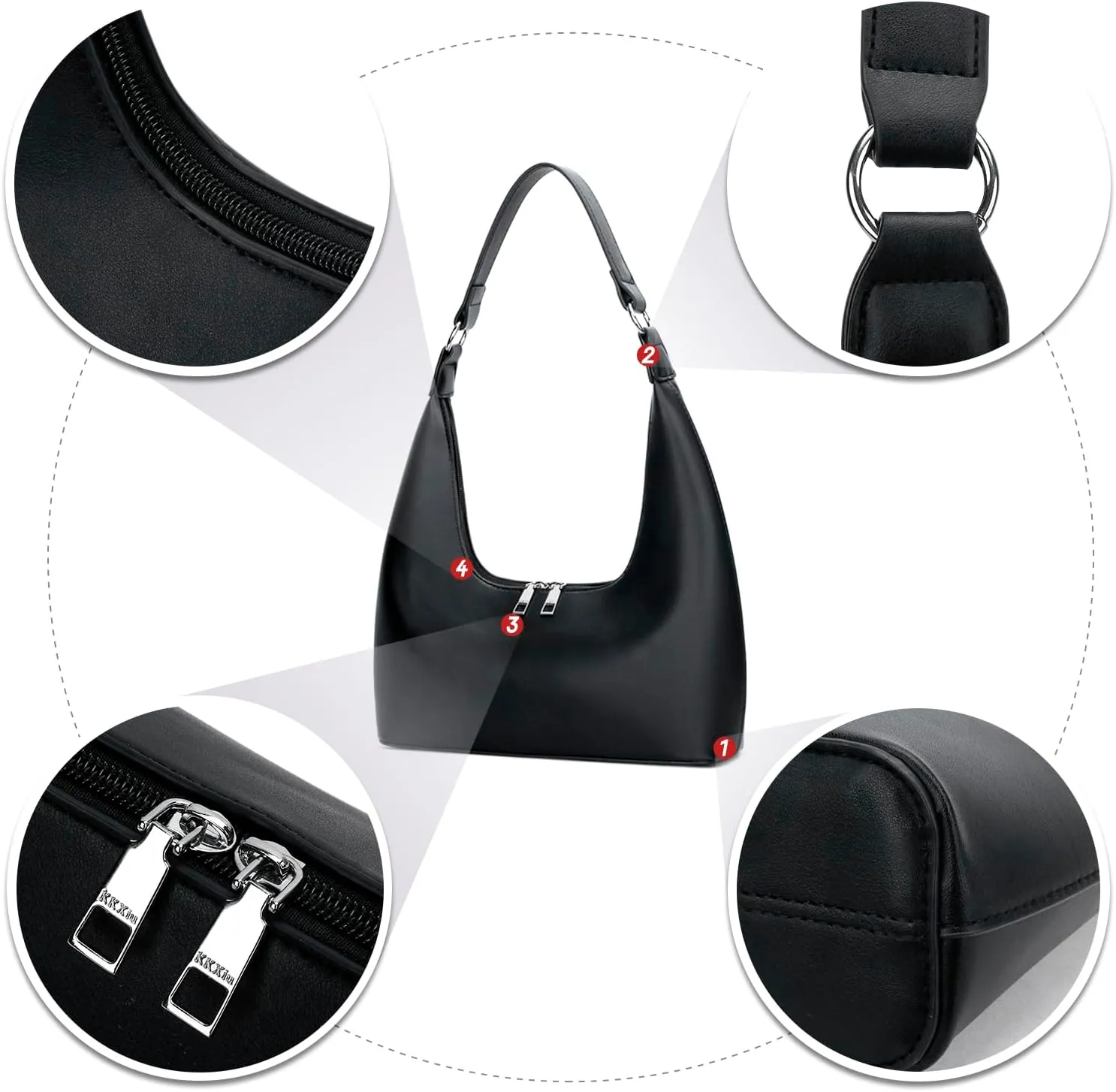 KKXIU Shoulder Bags for Women, Underarm Hobo Handbag Clutch Crossbody Purse with Removable Strap and Zipper Closure