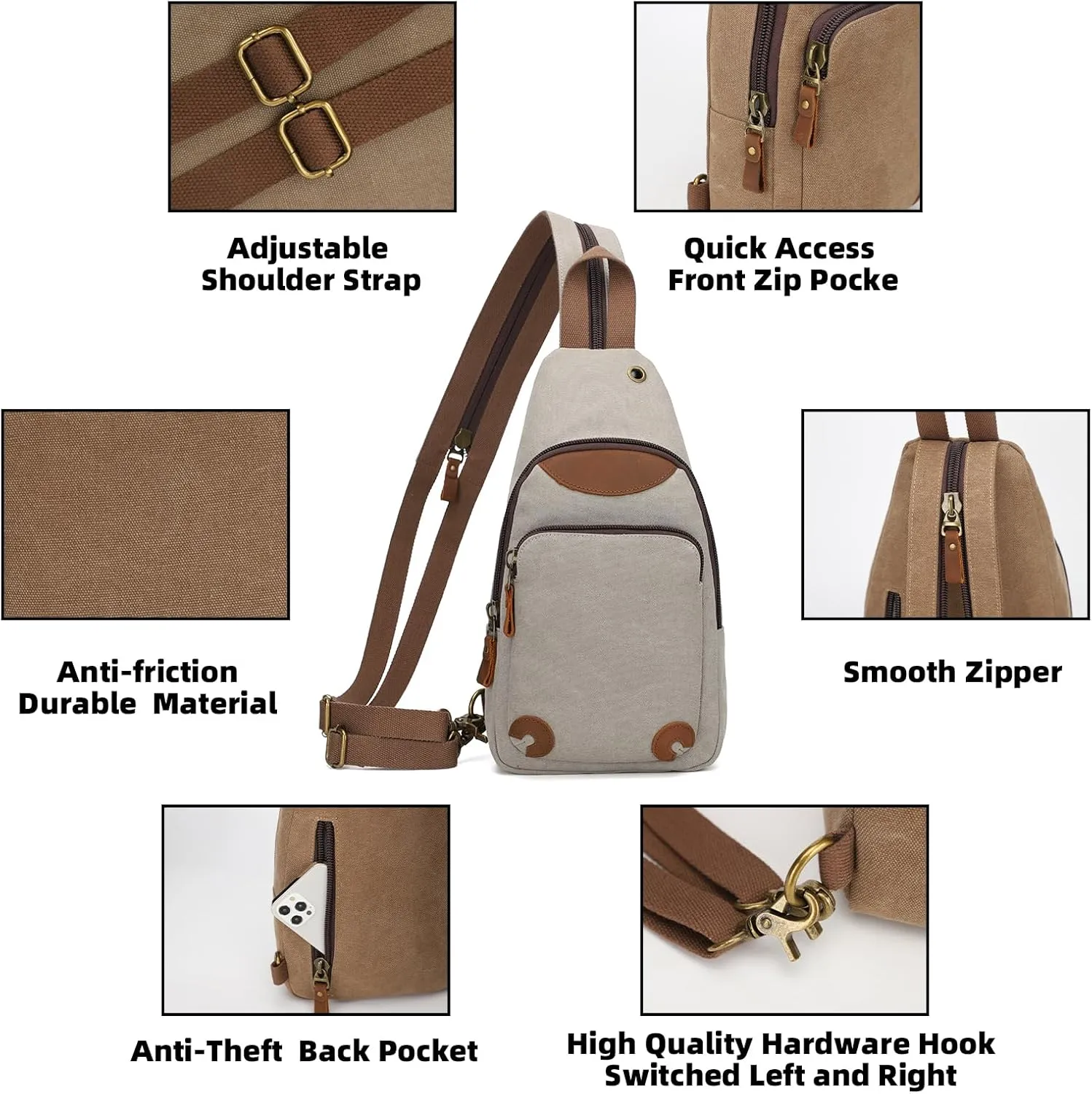 KL928 Canvas Sling Bag Crossbody Backpack Shoulder Casual Rucksack for Men Women