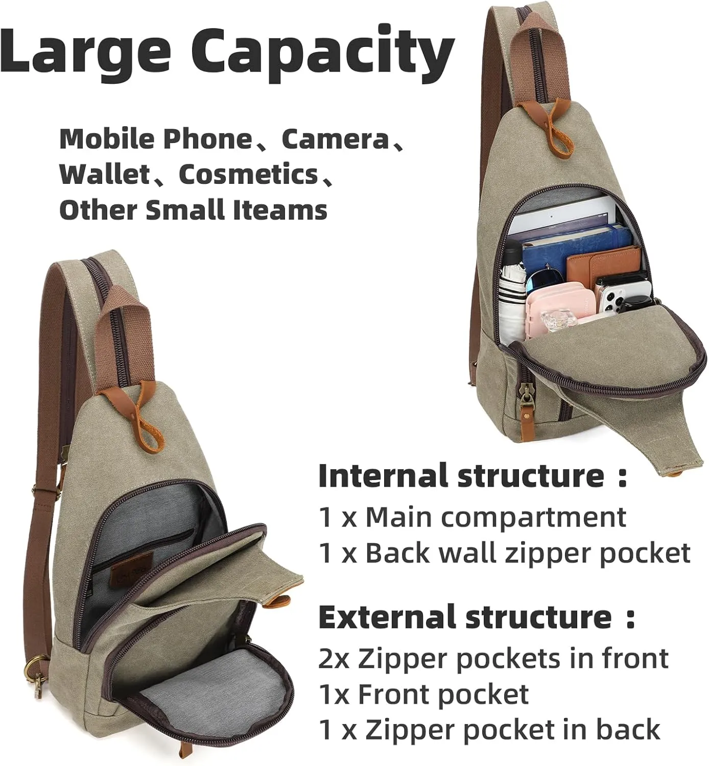 KL928 Canvas Sling Bag Crossbody Backpack Shoulder Casual Rucksack for Men Women