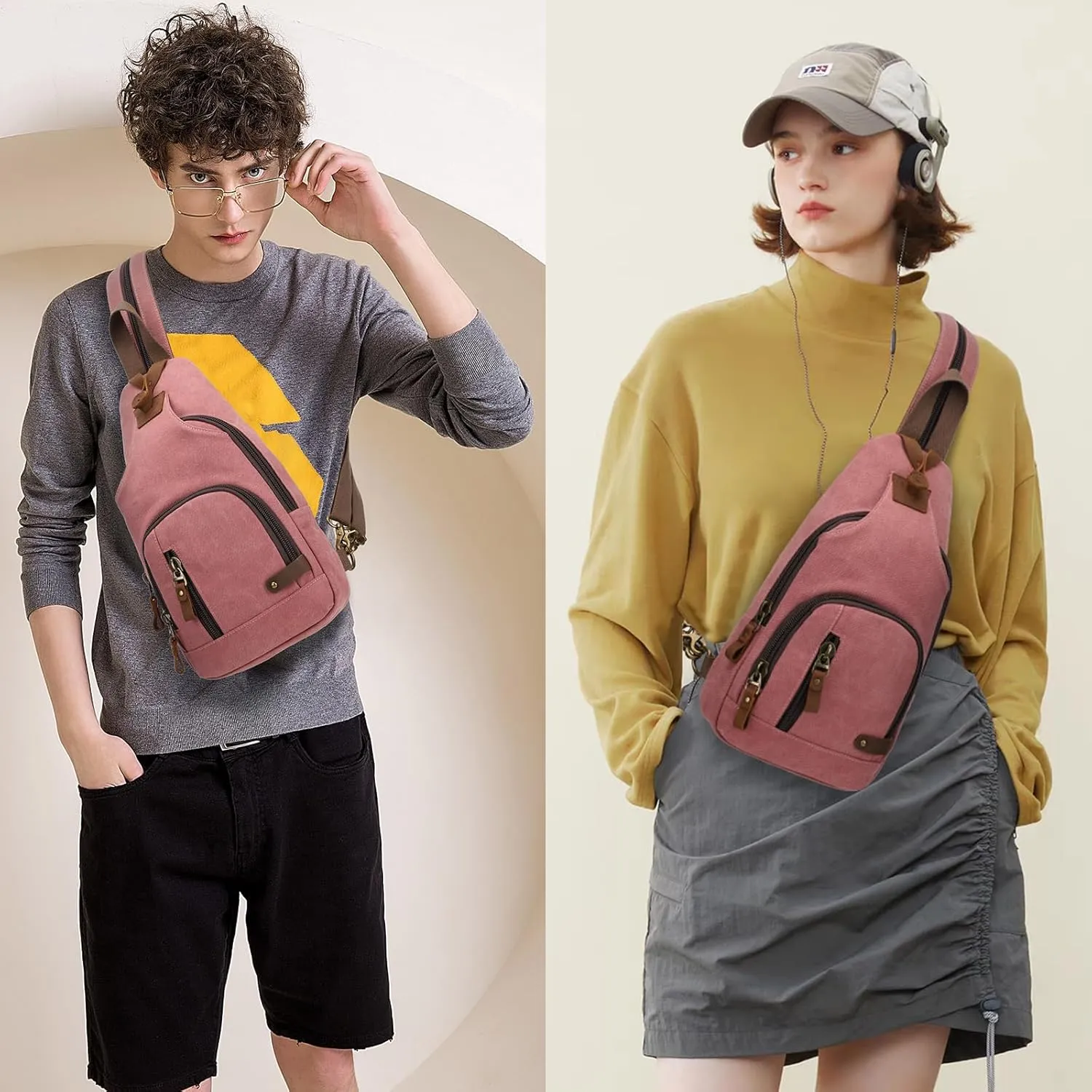 KL928 Canvas Sling Bag Crossbody Backpack Shoulder Casual Rucksack for Men Women