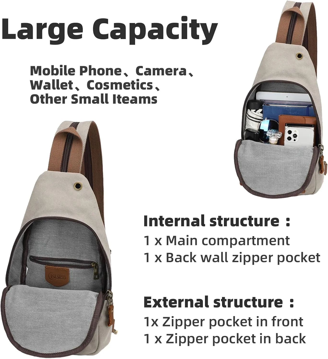 KL928 Canvas Sling Bag Crossbody Backpack Shoulder Casual Rucksack for Men Women
