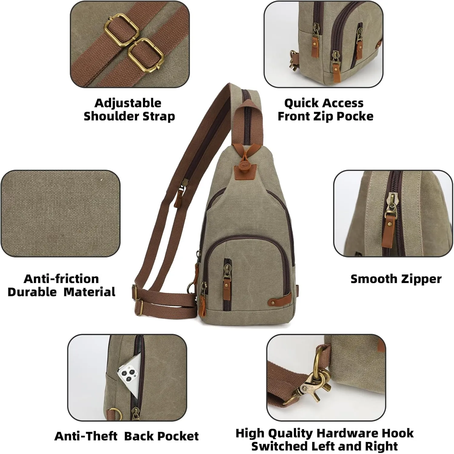 KL928 Canvas Sling Bag Crossbody Backpack Shoulder Casual Rucksack for Men Women