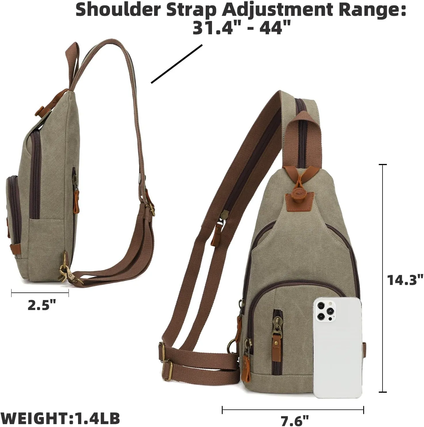 KL928 Canvas Sling Bag Crossbody Backpack Shoulder Casual Rucksack for Men Women