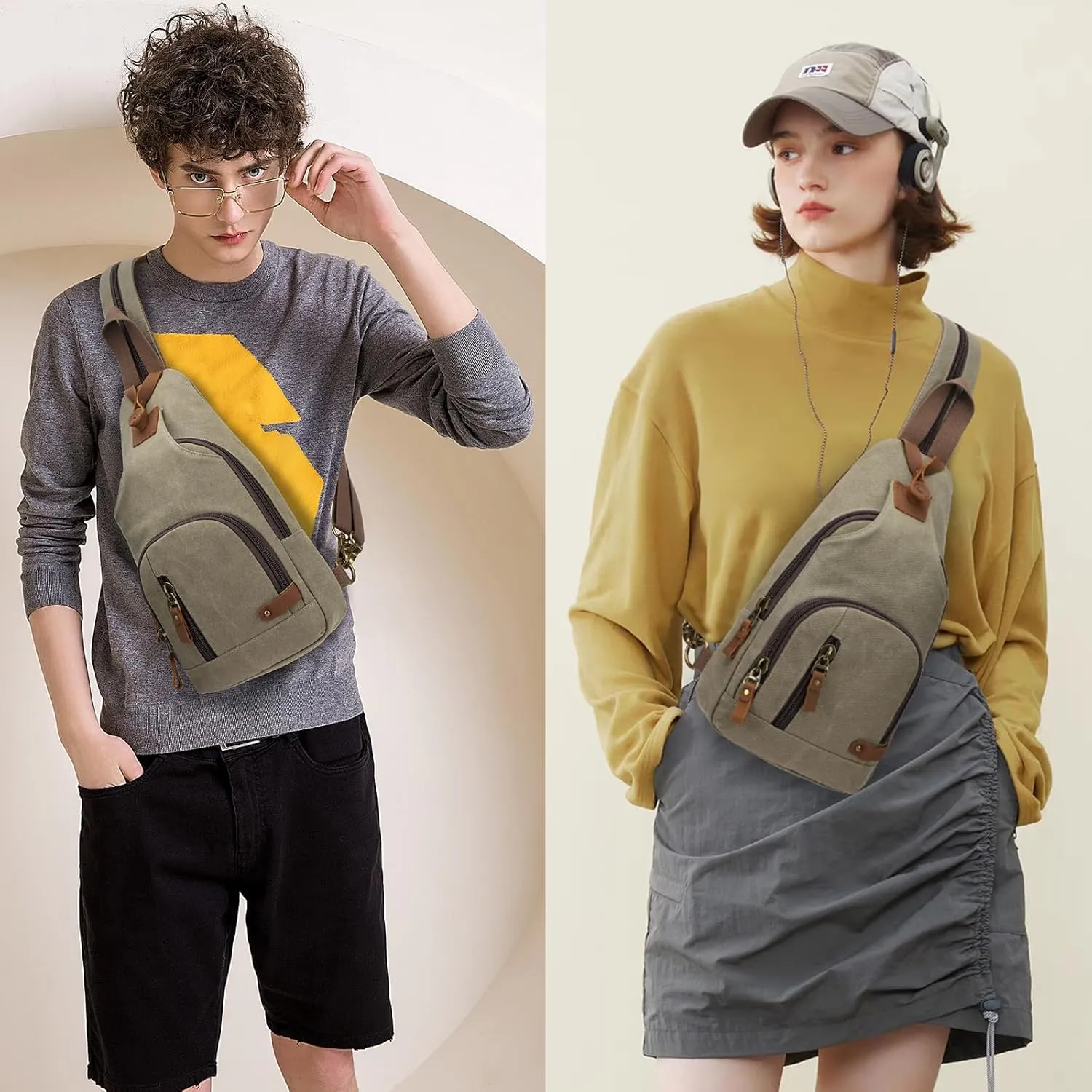 KL928 Canvas Sling Bag Crossbody Backpack Shoulder Casual Rucksack for Men Women