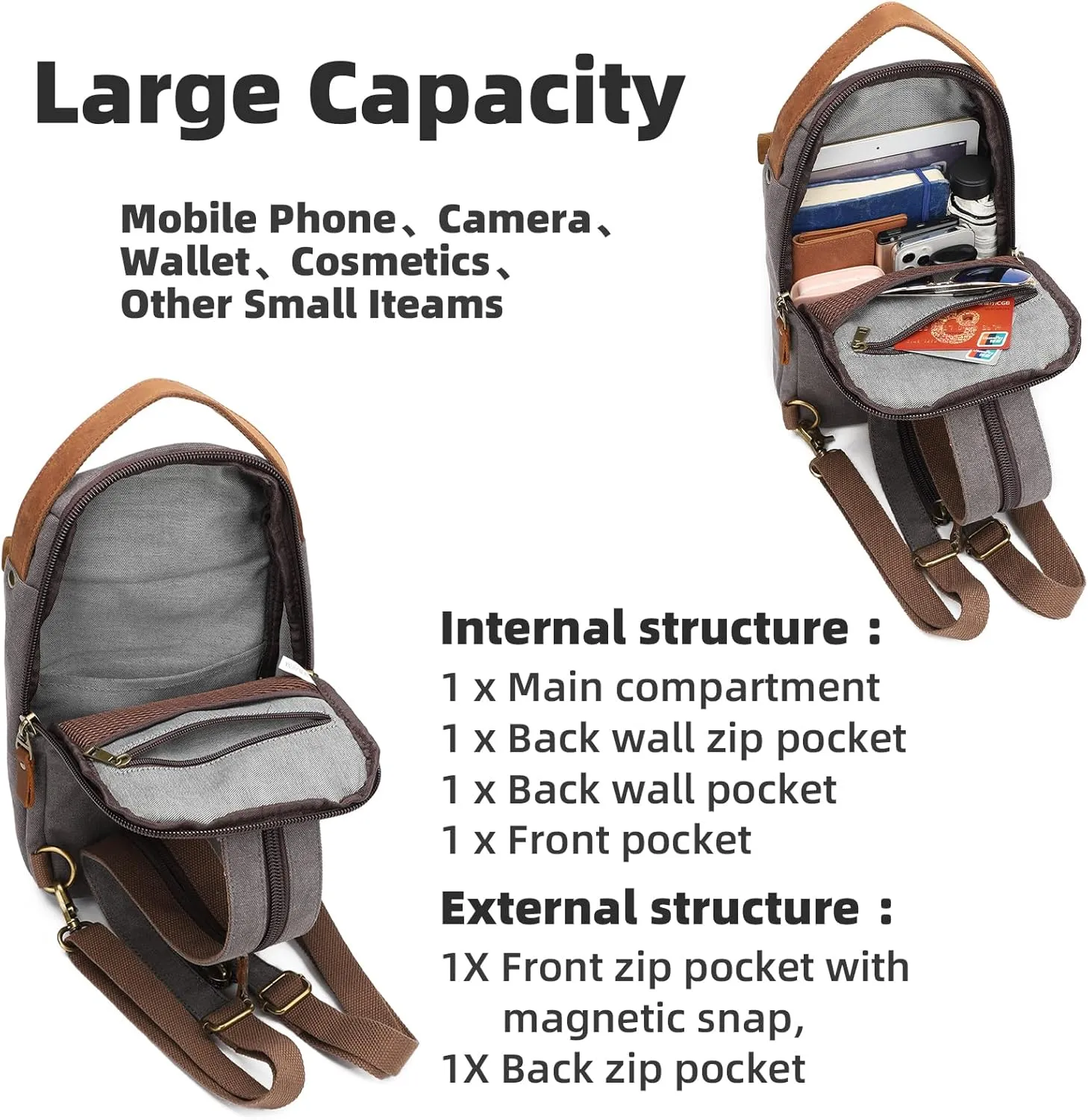 KL928 Canvas Sling Bag Crossbody Backpack Sling Backpack Shoulder Bag Casual Daypacks for Men Women