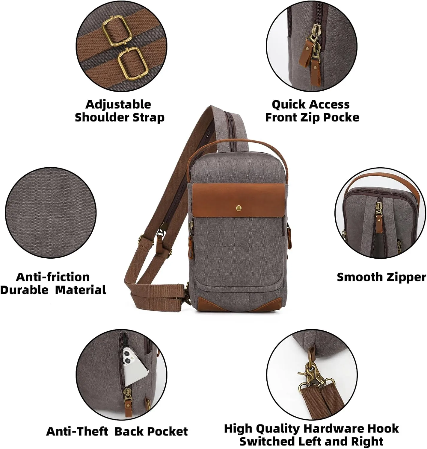 KL928 Canvas Sling Bag Crossbody Backpack Sling Backpack Shoulder Bag Casual Daypacks for Men Women
