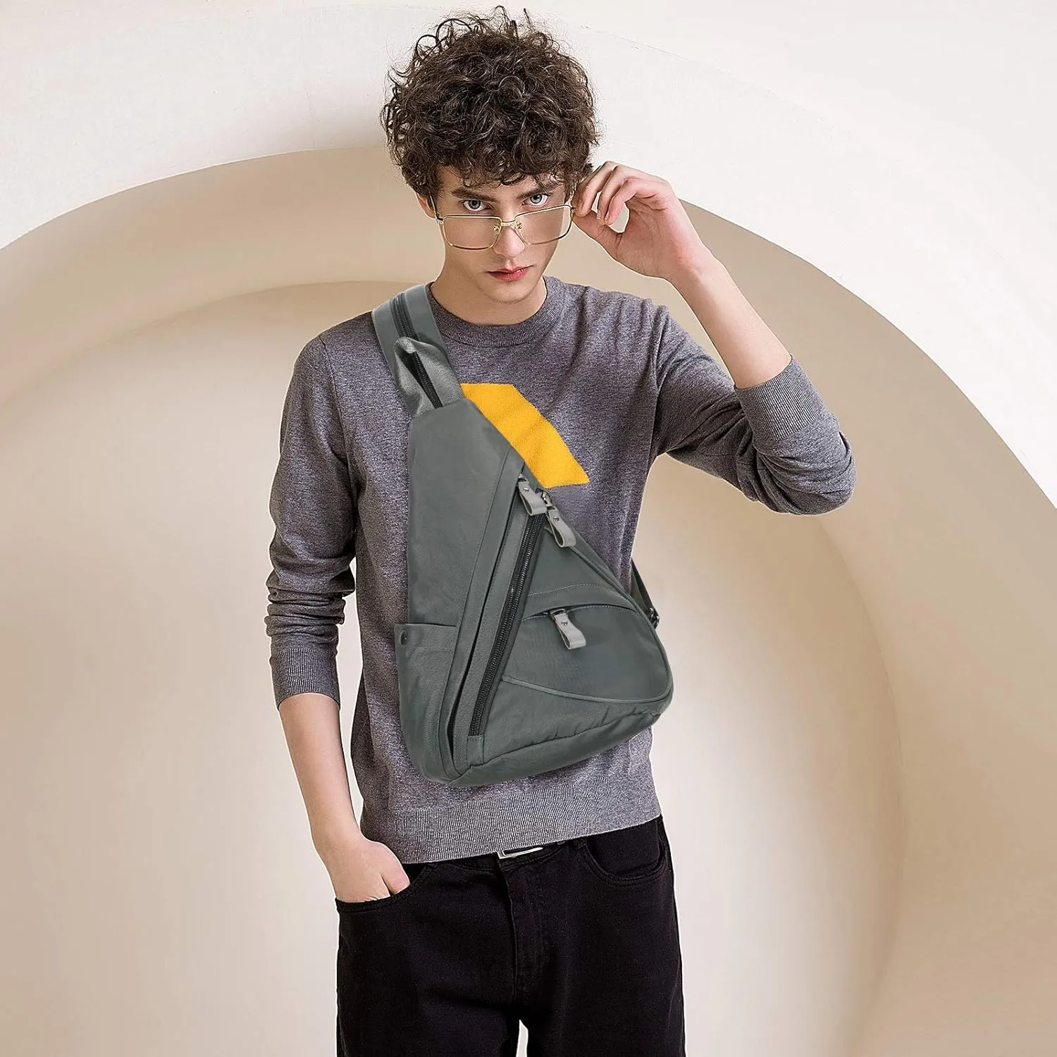 KL928 Nylon Sling Bag - Small Crossbody Backpack Shoulder Casual Daypack Multipurpose Rucksack for Men Women