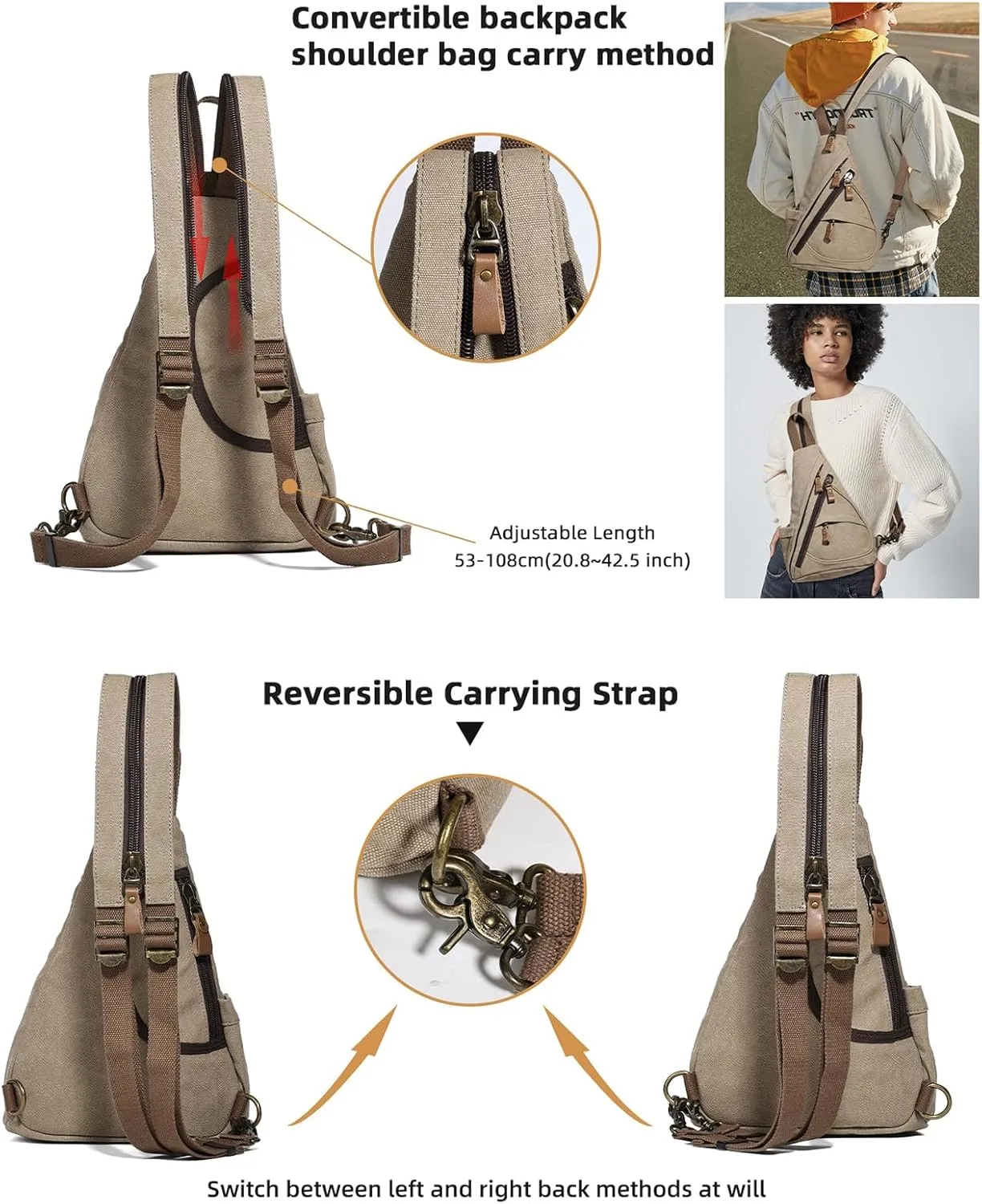 KL928 Sling Bag - Small Crossbody Backpack Shoulder Casual Daypack Rucksack for Men Women