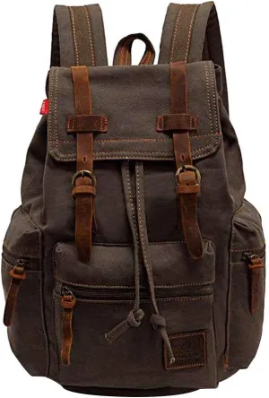 koolehaoda Vintage Canvas Backpack Rucksack Unisex Casual Backpack for 12-17" Laptop Backpack Travel Camping Hiking Bag (L-Army Green)