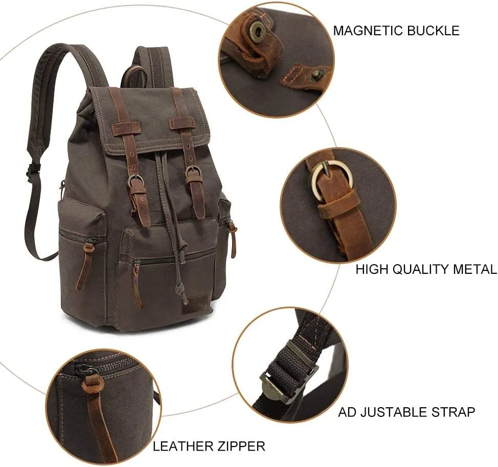 koolehaoda Vintage Canvas Backpack Rucksack Unisex Casual Backpack for 12-17" Laptop Backpack Travel Camping Hiking Bag (L-Army Green)