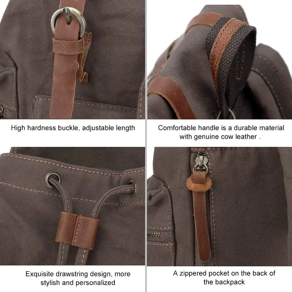 koolehaoda Vintage Canvas Backpack Rucksack Unisex Casual Backpack for 12-17" Laptop Backpack Travel Camping Hiking Bag (L-Army Green)
