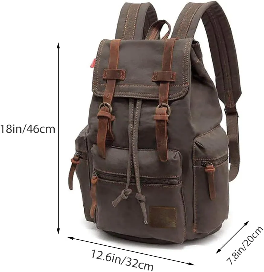 koolehaoda Vintage Canvas Backpack Rucksack Unisex Casual Backpack for 12-17" Laptop Backpack Travel Camping Hiking Bag (L-Army Green)