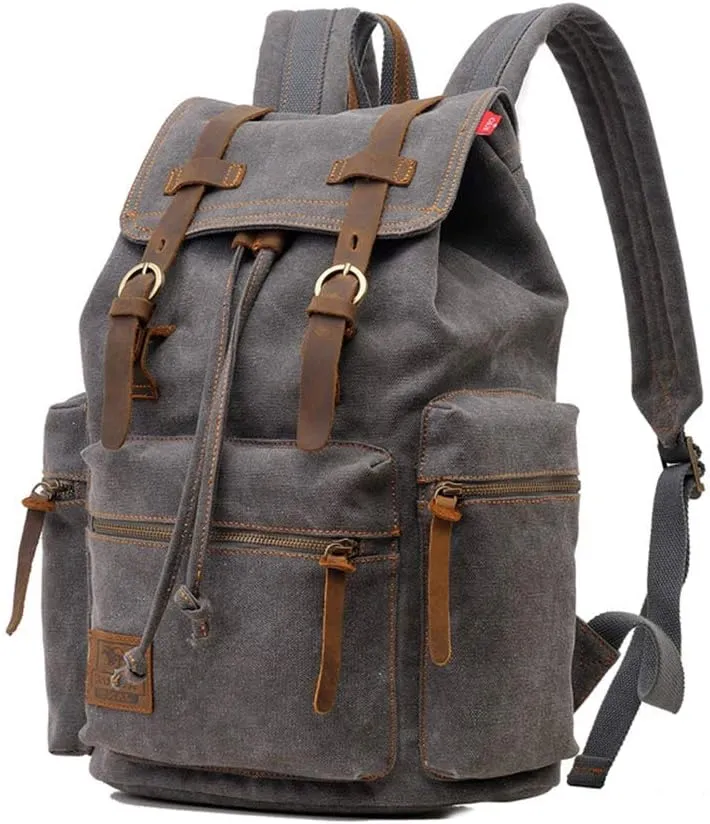 koolehaoda Vintage Canvas Backpack Rucksack Unisex Casual Backpack for 12-17" Laptop Backpack Travel Camping Hiking Bag (L-Gray)