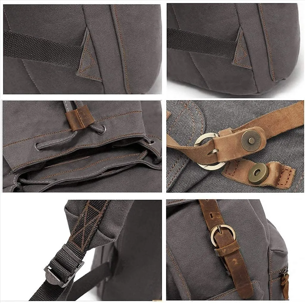 koolehaoda Vintage Canvas Backpack Rucksack Unisex Casual Backpack for 12-17" Laptop Backpack Travel Camping Hiking Bag (L-Gray)