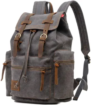 koolehaoda Vintage Canvas Backpack Rucksack Unisex Casual Backpack for 12-17" Laptop Backpack Travel Camping Hiking Bag (L-Gray)