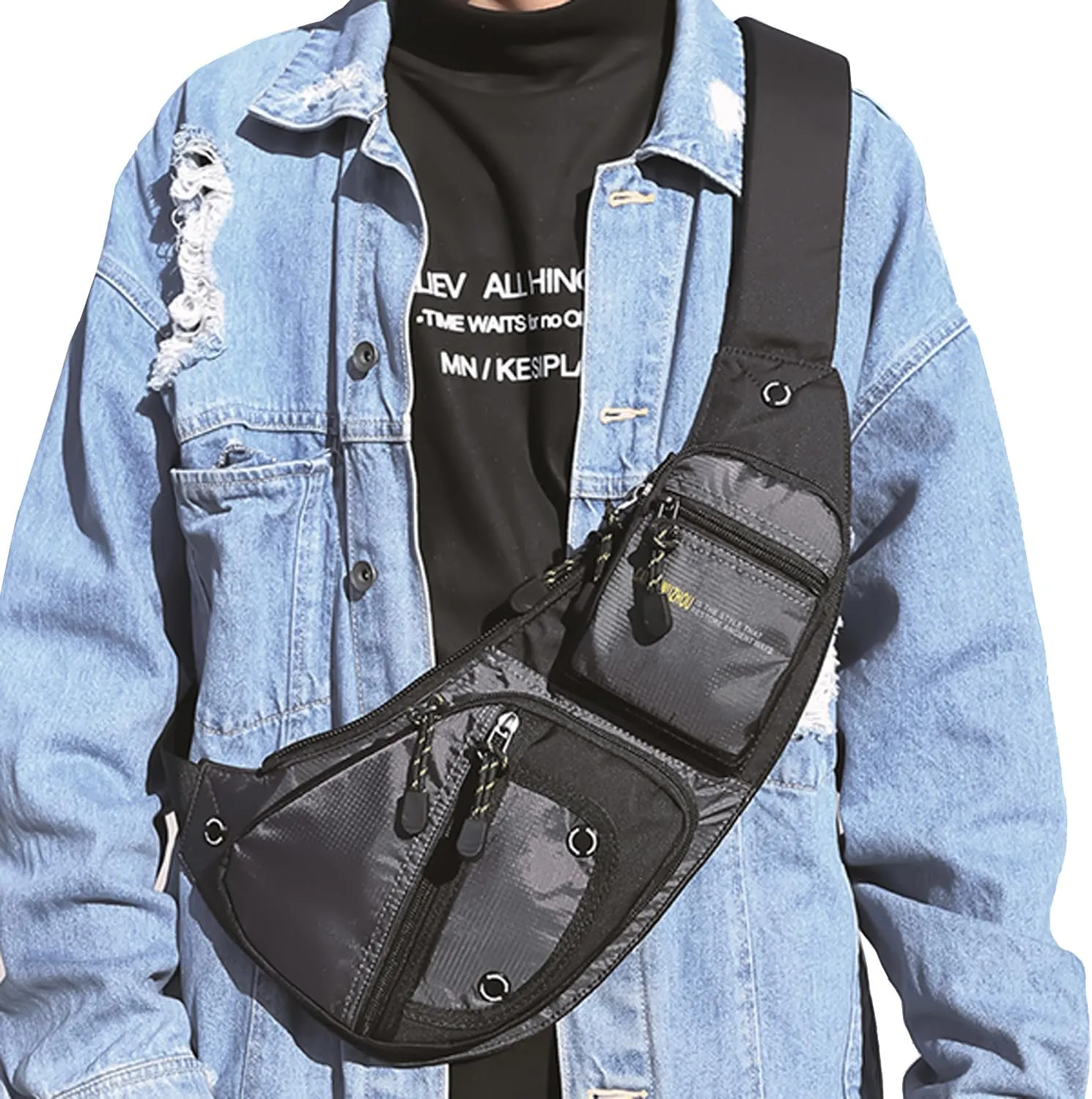 KPYWZER Nylon Sling Bag for Men Chest Bag Bicycle Travel Gym Backpack Daypack Crossbody Shoulder Bag Hiking