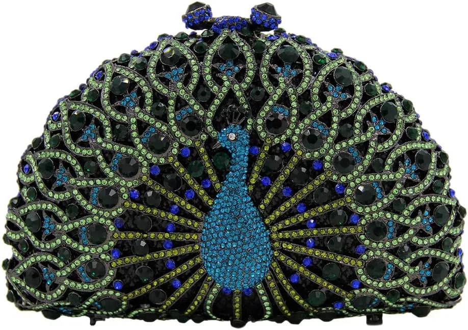 Ladies Crystal Handbag Wedding Evening-Bag Chain Luxury Women Clutch-Purse Peacock