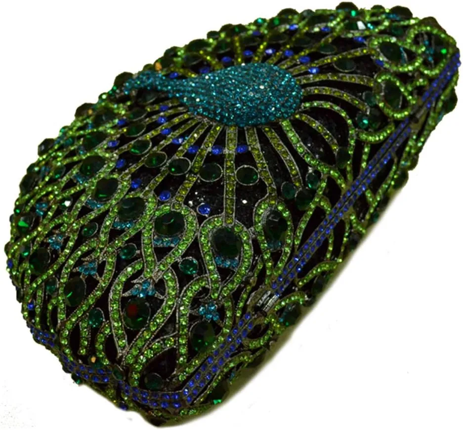 Ladies Crystal Handbag Wedding Evening-Bag Chain Luxury Women Clutch-Purse Peacock